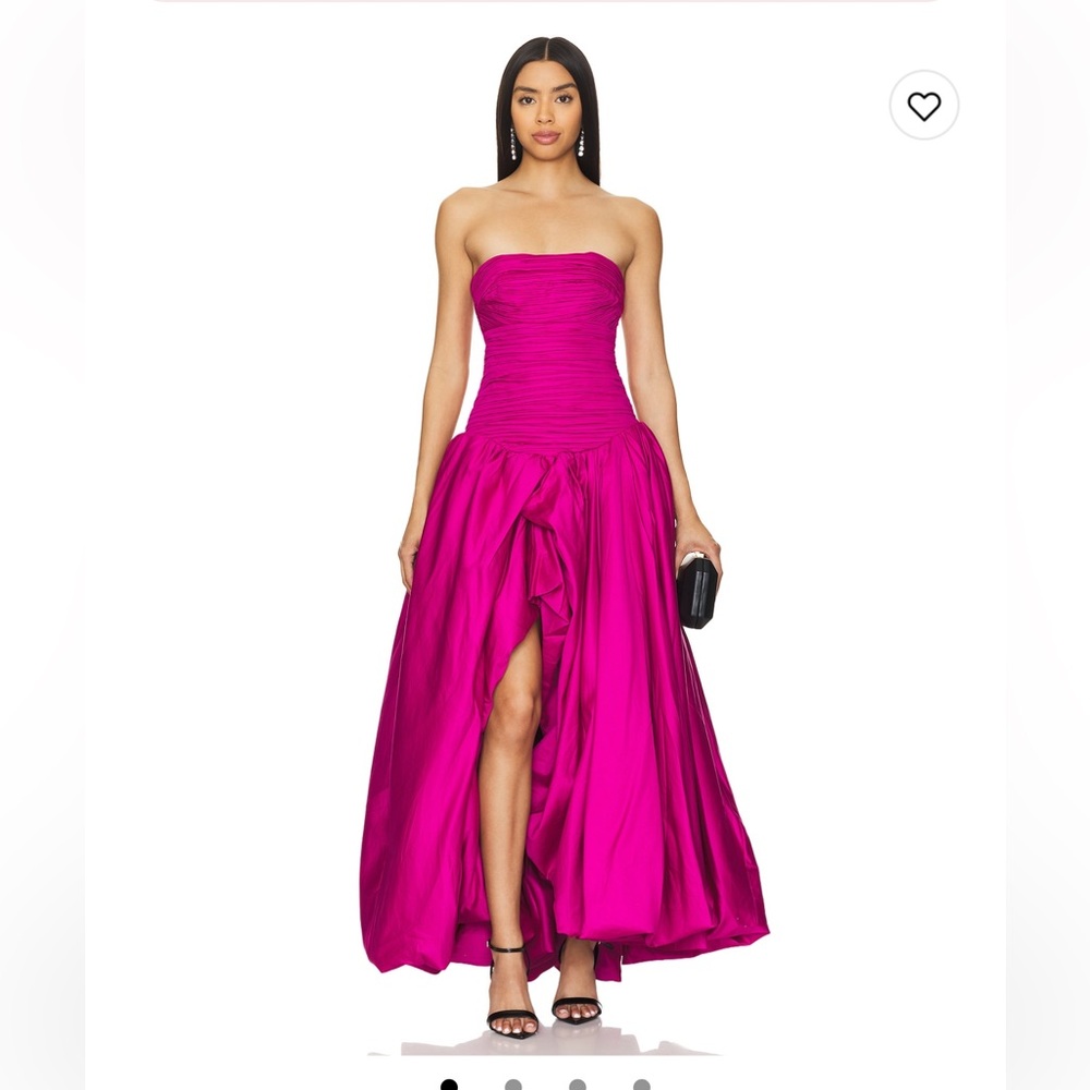 Aje Strapless Magenta Ruched Bodice Gown with High Slit